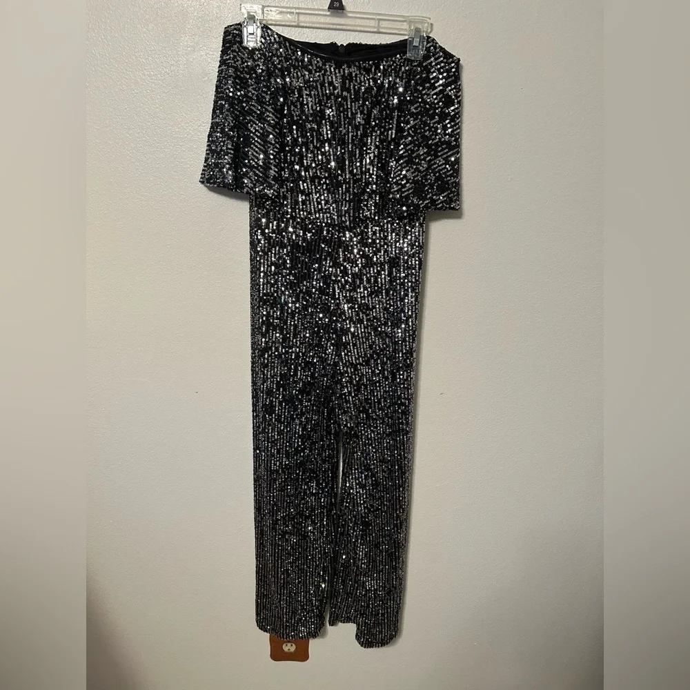 Bebe Black Sequin Strapless Jumpsuit Size M Y2K Glam Party Bachelorette Night - Picture 3 of 9